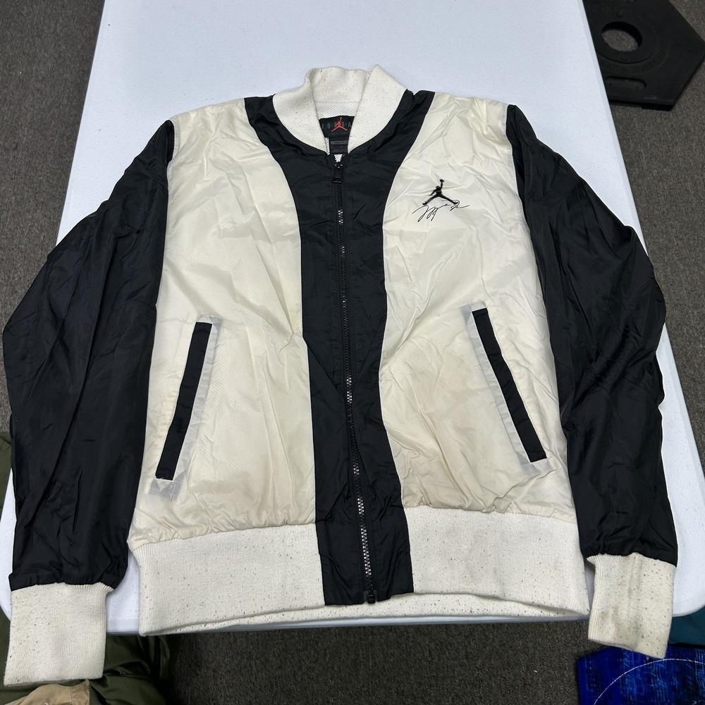 Jordan Bomber Jacket Mens Medium White Black Full Zip Jumpman Loose Fit